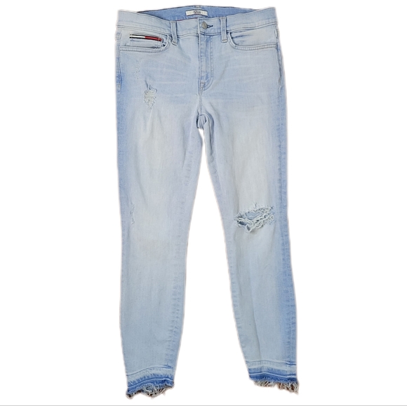 Tommy Hilfiger Denim White Washed Distressed Slim Jeans with Raw Hem Size 8 - Picture 2 of 11
